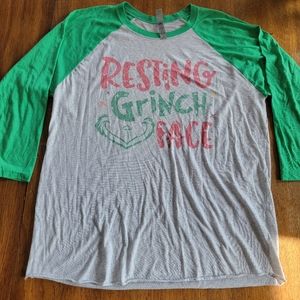 Resting Grinch Face Long Sleeve Baseball Tshirt - Size Large